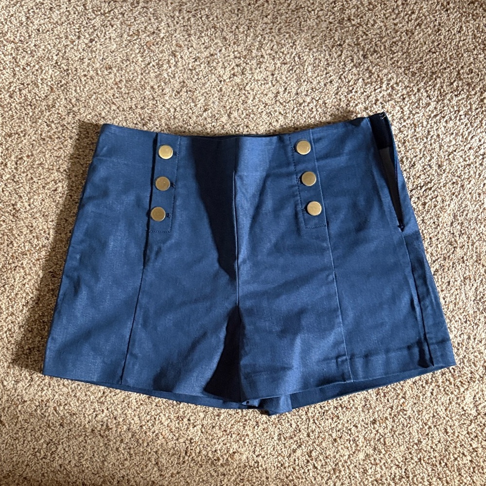 Navy Blue Women's Shorts with Gold Buttons